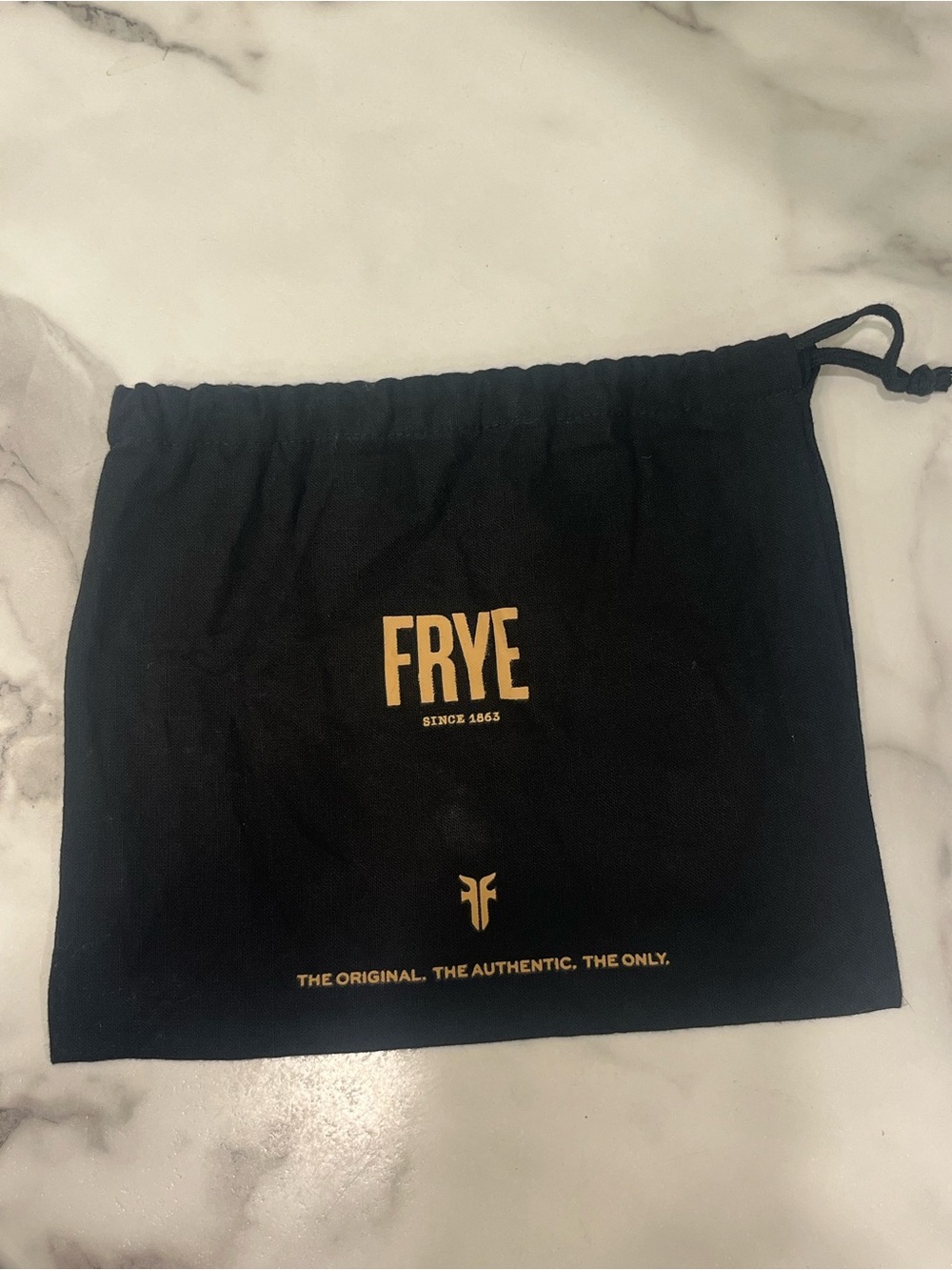 Frye Black Drawstring Dust Bag with Gold Logo Print
